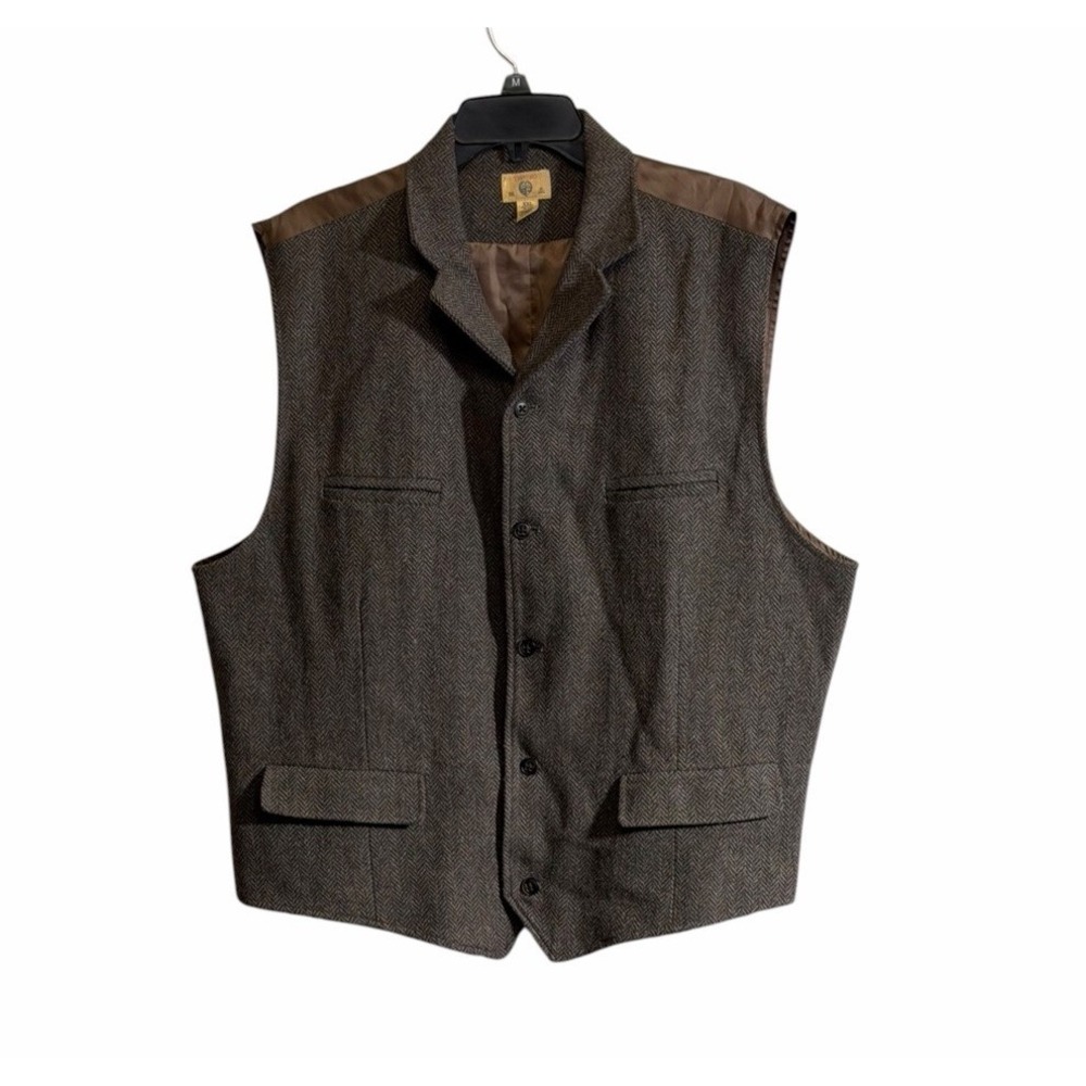 Trevero Wool Blend Waistcoat Vest Mens 2XL Button Front Herringbone Western